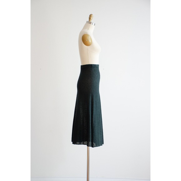 70s 80s vtg dark green ruffled sleeveless sweater skirt 2 piece set - Picture 3 of 10